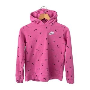 Nike Sporty Athleisure Hot Pink Black Swoosh Girl’s Hoodie Sweatshirt Size XL